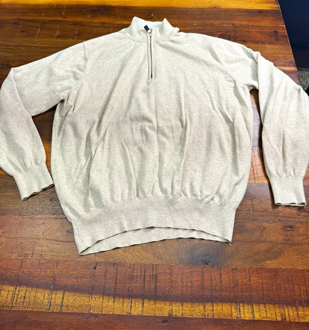 Peter Millar Sweater Mens L Beige Solid Knit 1/4 Zip Pullover Pima Cotton Blend